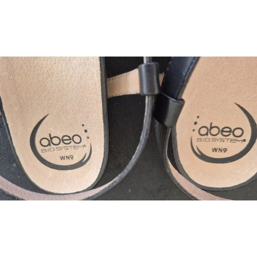 Abeo Samantha Women Sandals Leather Neutral Arch Support in Black Size 9